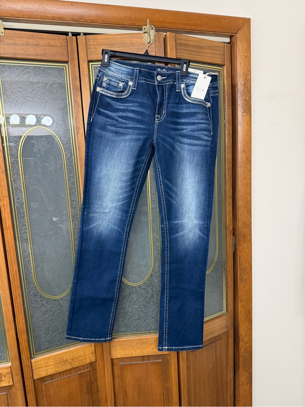 MISS ME LADIES Dark Blue CHLOE BOOT Jeans with Whisker Fading, BRAND NEW